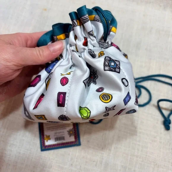 Brighton Charmed Love Jewelry Pouch Britney Drumheller Gem Heart Teal Satin NEW - Picture 4 of 8